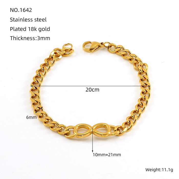 1 Piece Simple Series Classic Stainless Steel  Gold Color Unisex Chain Bracelets 